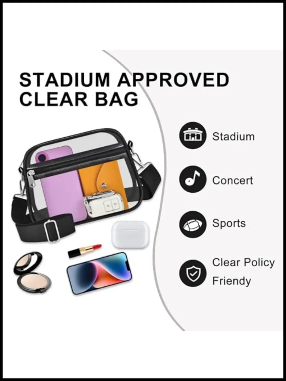 Clear Stadium Approved PVC Satchel Handbag Security Check Crossbody Purse